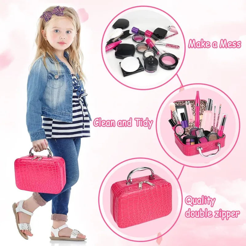 Kids Pretend Play Makeup Set Fake Make Up Kit with Cosmetic Bag for Little Girls Birthday Gift Children's Play Cosmetics Toys