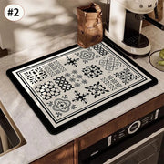 Printed Dish Drying Mat Super Absorbent Coffee Drain Pad Tableware Draining Pad Quick Dry Rug Kitchen Dinnerware Placemat