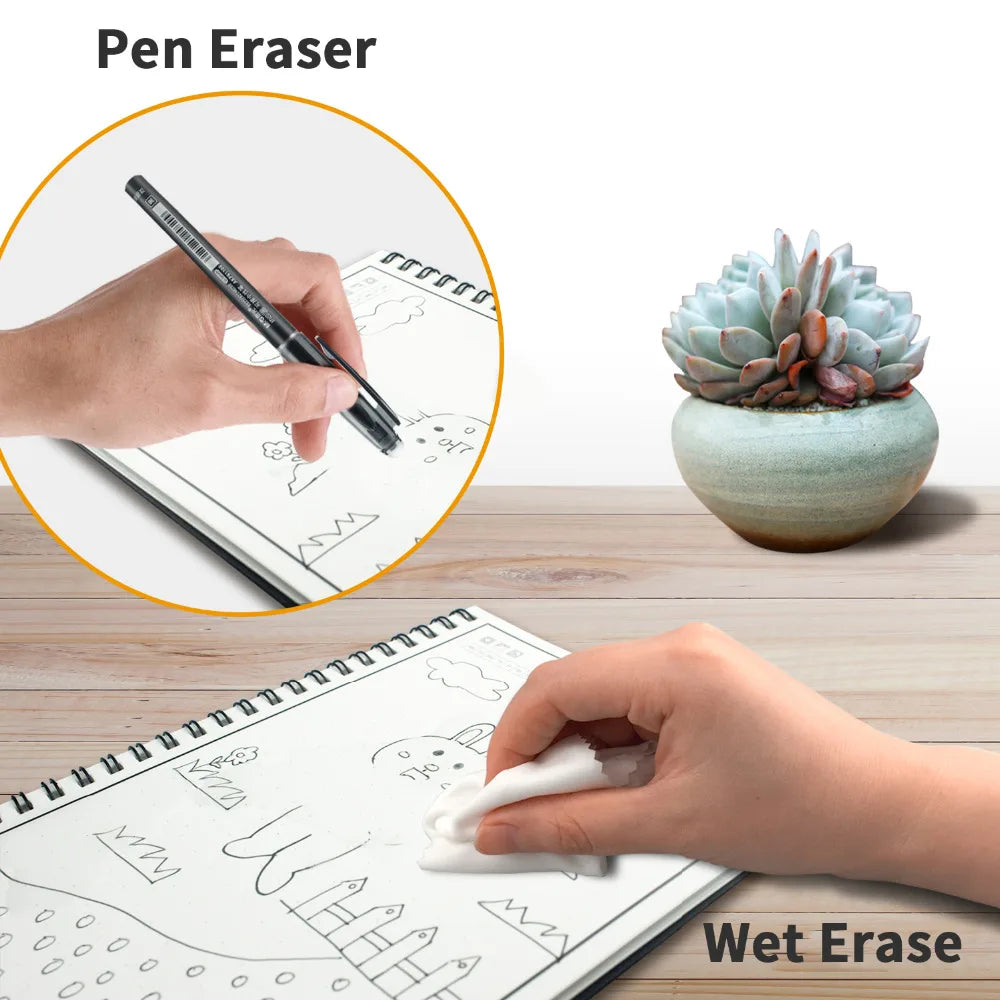 A6 size Smart Reusable Erasable Notebook Microwave Wave Cloud Erase Notepad Note Pad Lined With Pen save paper