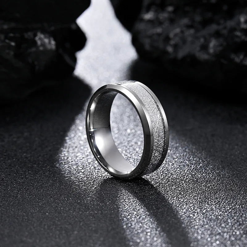 8mm Fashion Stainless Steel Men Jewelry Tungsten Carbide Ring Inlay Meteorite Wedding Bands for Women Jewelry Gifts