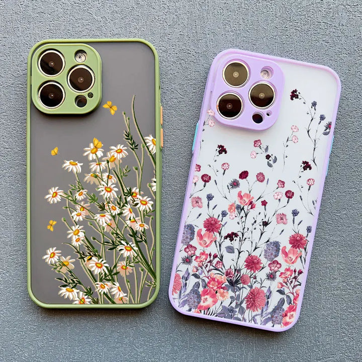 Hand Painted Phone Case For iPhone 17 16 15 X XS XR Flower Shockproof Case For iPhone 16 Plus 13 12 11 14 15 16 Pro MAX Cover