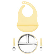4PCS Stainless Steel Silicone Baby Feeding Set With Detachable Bowl Plate BPA Free Fork Spoon Bib Weaning Tableware Training