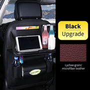 Car Seat Back Organizer with Foldable Table Tray PU Leather Storage Organizer with Pockets Kick Mats Seat Interior Accessories