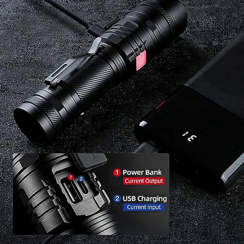 SUPERFIRE  36W High Power LED Waterproof Flashlight  With Wick 26650 Battery Powerful Indicator USB-C Tactical Hunting Lights