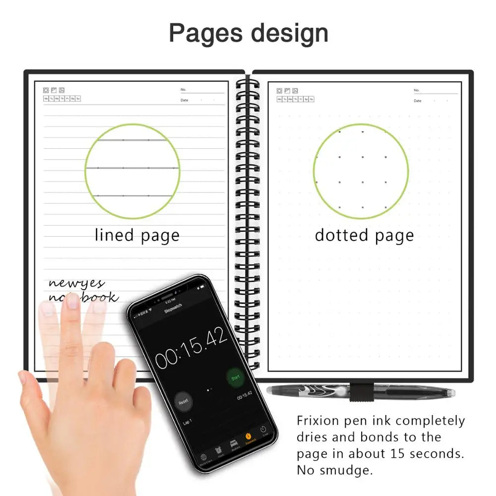 A6 size Smart Reusable Erasable Notebook Microwave Wave Cloud Erase Notepad Note Pad Lined With Pen save paper