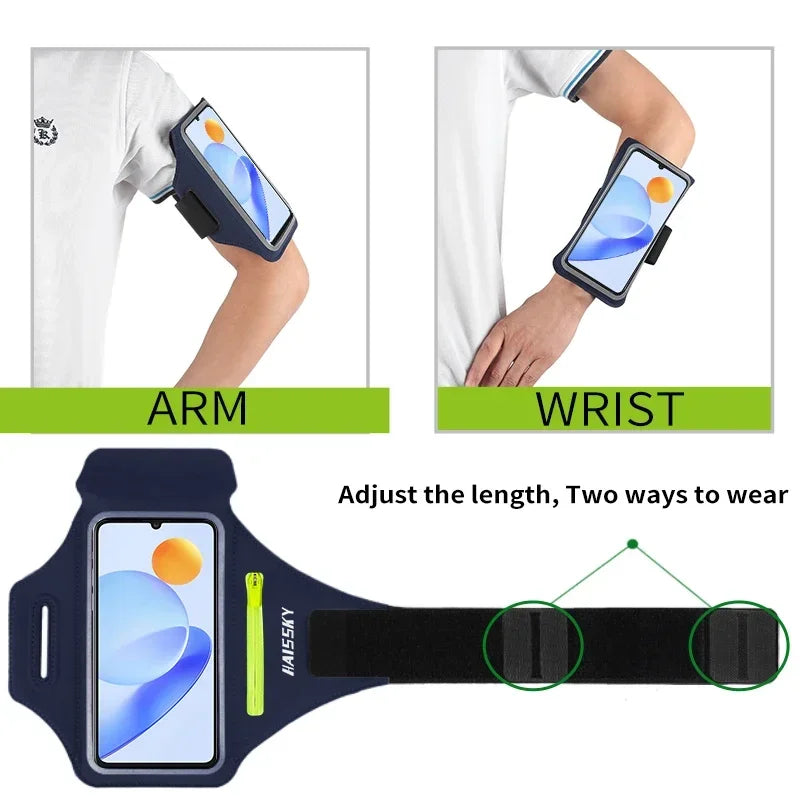 HAISSKY Zipper Pocket Running Sports Armband For iPhone 17 16 15 Pro Max 14 Plus 13 Men Women Outdoor Touch Screen Belt Arm Bags