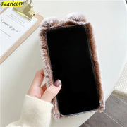 Soft Plush Case For iPhone 13 14 15 11 12 Pro XR X Xs Max 7 8 6 6s Plus 5 5S SE mini 3D Furry Rabbit Bunny Warm Fur Hair Cover