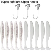 10PCS Soft Lure 5.5cm 7cm 10cm T Tail Worm 3PCS Jigging Head Hook 3g 5g 10g Metal Jig Carp Fishing Pesca Swimbait Gear Kit Bait