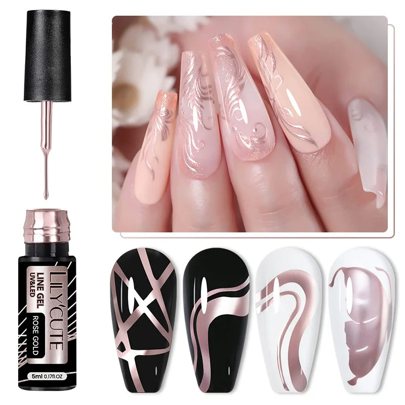 LILYCUTE 5ml Reflective Glitter Liner Gel Nail Polish Superflash Colorful Sparkling Graffiti Painting Stripe Pull Line Nail Gel