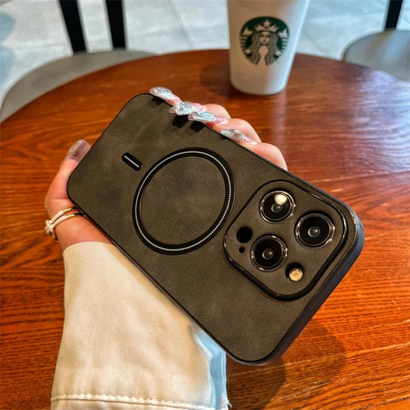 Luxury Wireless Charging Magnetic Cortex Case For iPhone 16 15 14 13 12 11 Pro Max Plus X Xs XR Magsafe Bumper Shockproof Cover