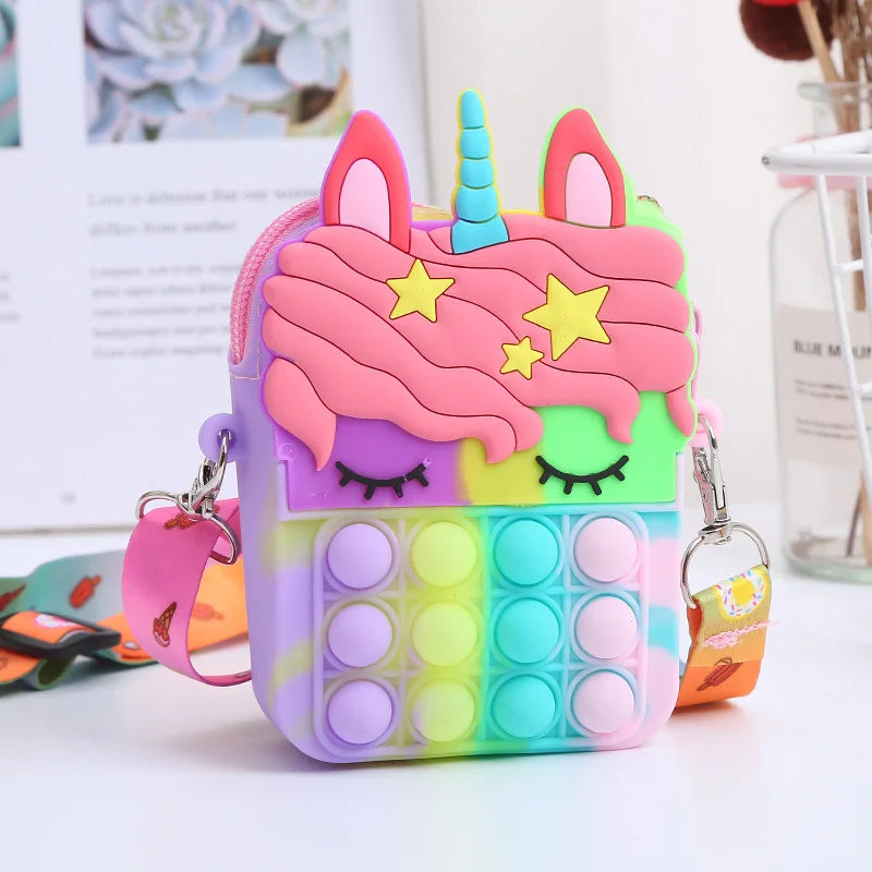 Kawaii Unicorn Cross Bag Fidget Toys For Girls Handbag Coin Pouch Purse Push Bubble Relief Stress Squeeze Toys Messenger Bags