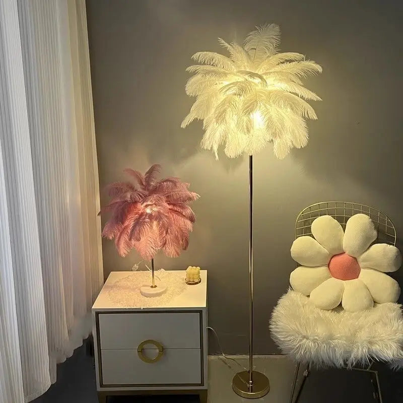 Modern Nordic Ostrich Feather Floor Lamp, Living Room, Dining Bedroom, Study Desk Interior Decoration LED Lighting