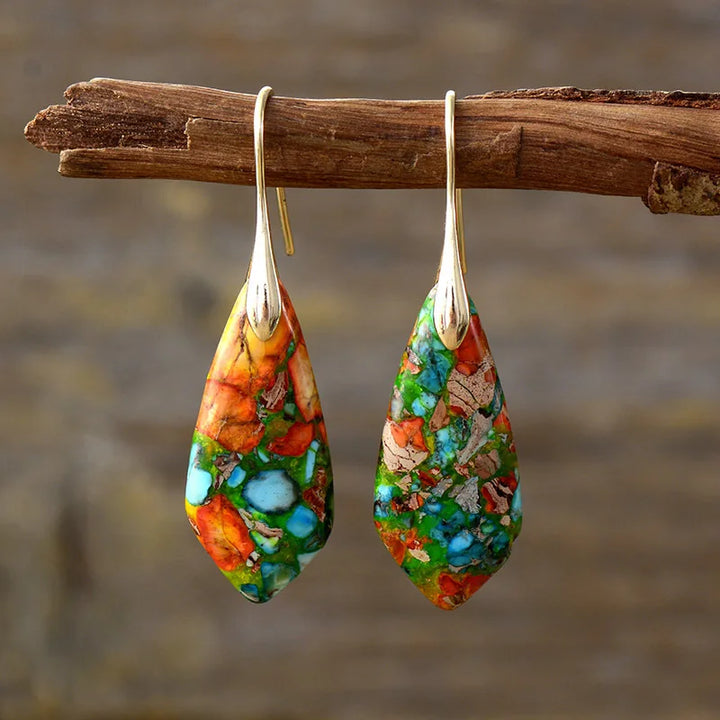 Bohemian Emperor Stone Geometric Pendant Earring Popular Natural Stone Jewelry Earrings for Women Luxury Boho Original earring