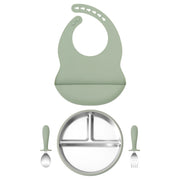 4PCS Stainless Steel Silicone Baby Feeding Set With Detachable Bowl Plate BPA Free Fork Spoon Bib Weaning Tableware Training