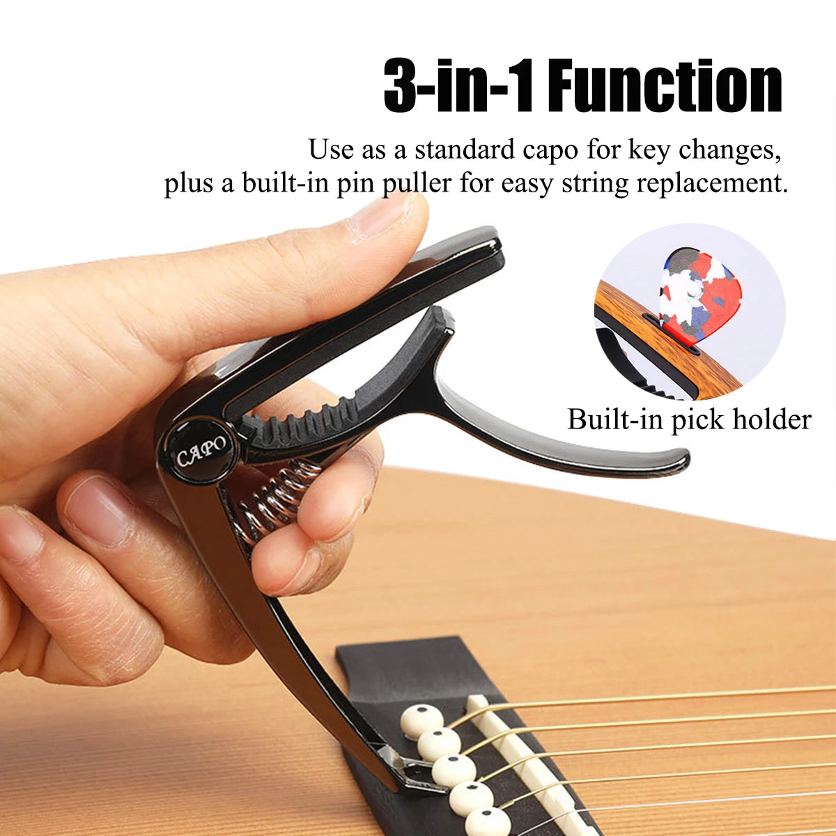 Miwayer Multifunctional Guitar Capo – Built-in Pick Storage & String Pin Remover, Spring Loaded, Silicone Pad, for Guitar/Bass