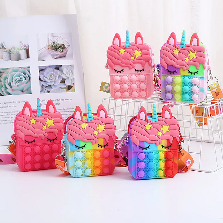 Kawaii Unicorn Cross Bag Fidget Toys For Girls Handbag Coin Pouch Purse Push Bubble Relief Stress Squeeze Toys Messenger Bags