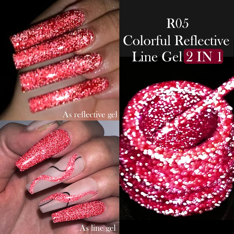 LILYCUTE 5ml Reflective Glitter Liner Gel Nail Polish Superflash Colorful Sparkling Graffiti Painting Stripe Pull Line Nail Gel