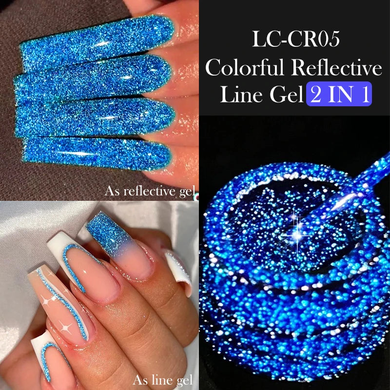 LILYCUTE 5ml Reflective Glitter Liner Gel Nail Polish Superflash Colorful Sparkling Graffiti Painting Stripe Pull Line Nail Gel