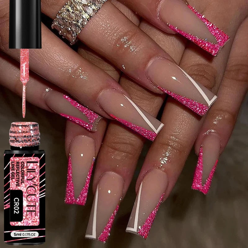 LILYCUTE 5ml Reflective Glitter Liner Gel Nail Polish Superflash Colorful Sparkling Graffiti Painting Stripe Pull Line Nail Gel