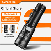 SUPERFIRE  36W High Power LED Waterproof Flashlight  With Wick 26650 Battery Powerful Indicator USB-C Tactical Hunting Lights