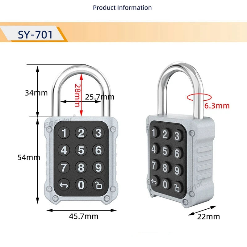 Tuya Bluetooth APP Remote Electronic Smart Padlock Password Door Lock Security Safety Bag Box Drawer