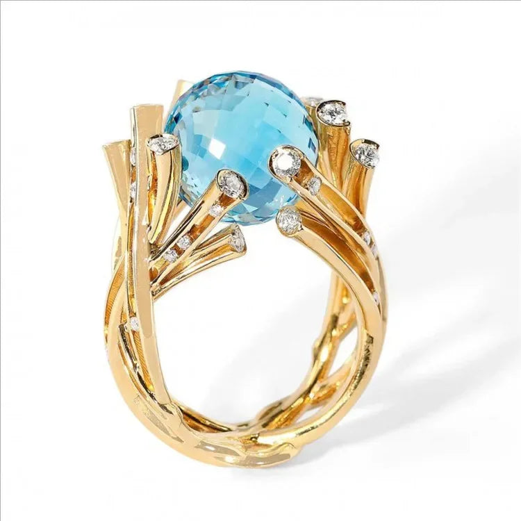 Fashion Square Shape Champagne Big Crystal Designer Hyperbole  Ring for Women Engagement Wedding Stone Rings Whole Sale