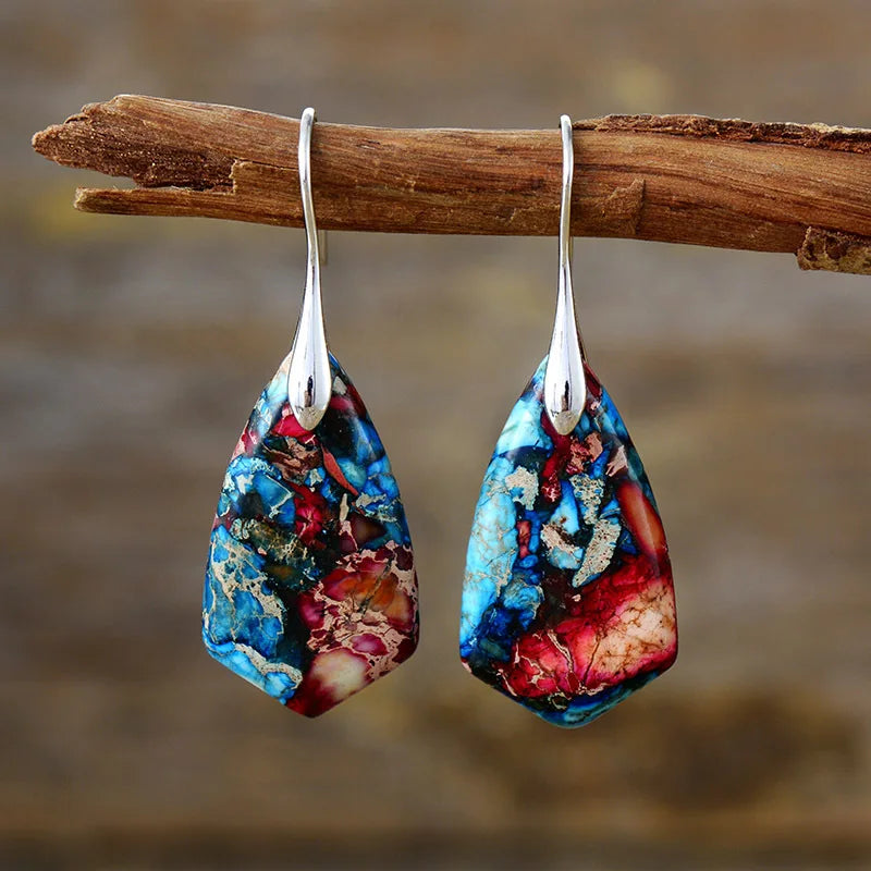 Bohemian Emperor Stone Geometric Pendant Earring Popular Natural Stone Jewelry Earrings for Women Luxury Boho Original earring