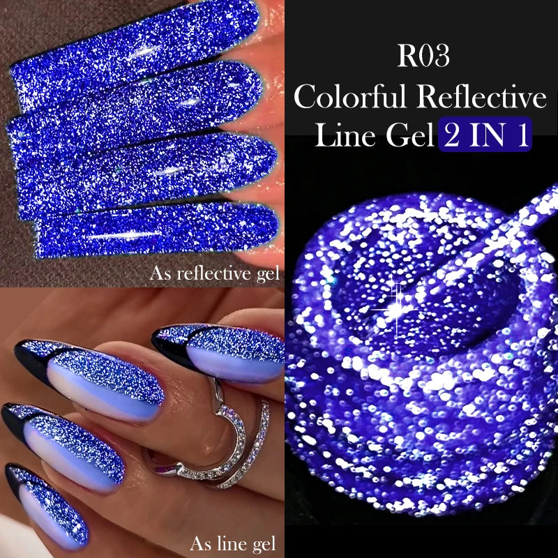 LILYCUTE 5ml Reflective Glitter Liner Gel Nail Polish Superflash Colorful Sparkling Graffiti Painting Stripe Pull Line Nail Gel