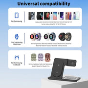 3 In 1 Foldable Wireless Charger Stand LED Fast Charging Station for Samsung S25 S24 S23 Galaxy Watch 2-8 Active Buds Pro