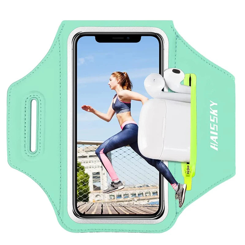 HAISSKY Zipper Pocket Running Sports Armband For iPhone 17 16 15 Pro Max 14 Plus 13 Men Women Outdoor Touch Screen Belt Arm Bags