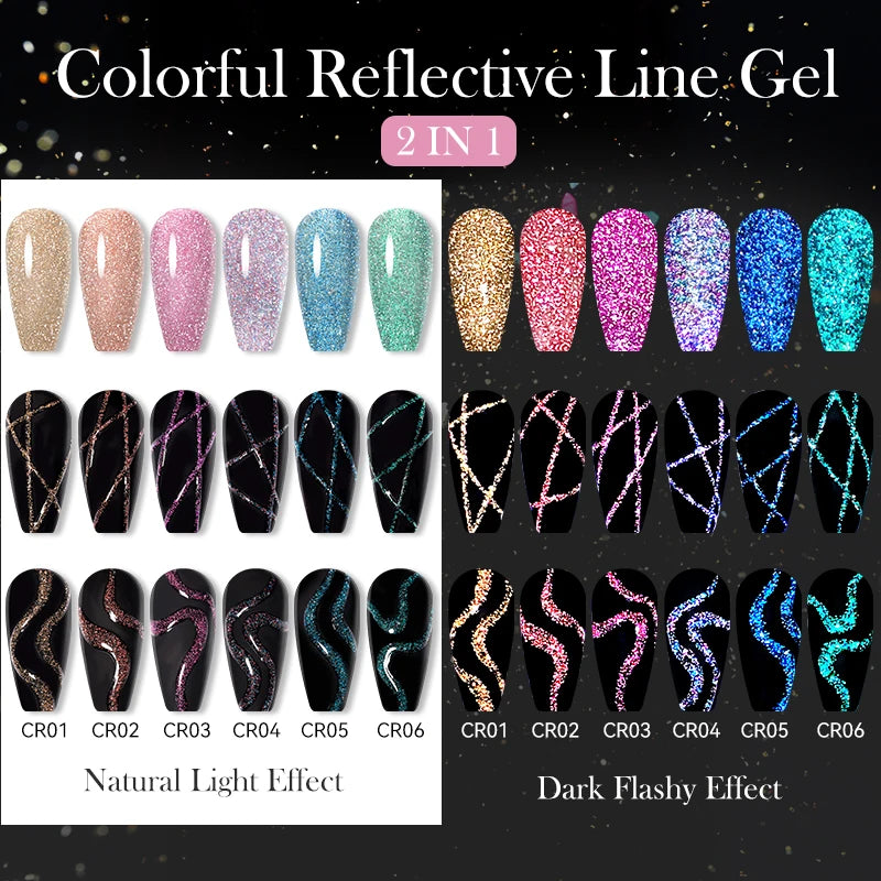 LILYCUTE 5ml Reflective Glitter Liner Gel Nail Polish Superflash Colorful Sparkling Graffiti Painting Stripe Pull Line Nail Gel