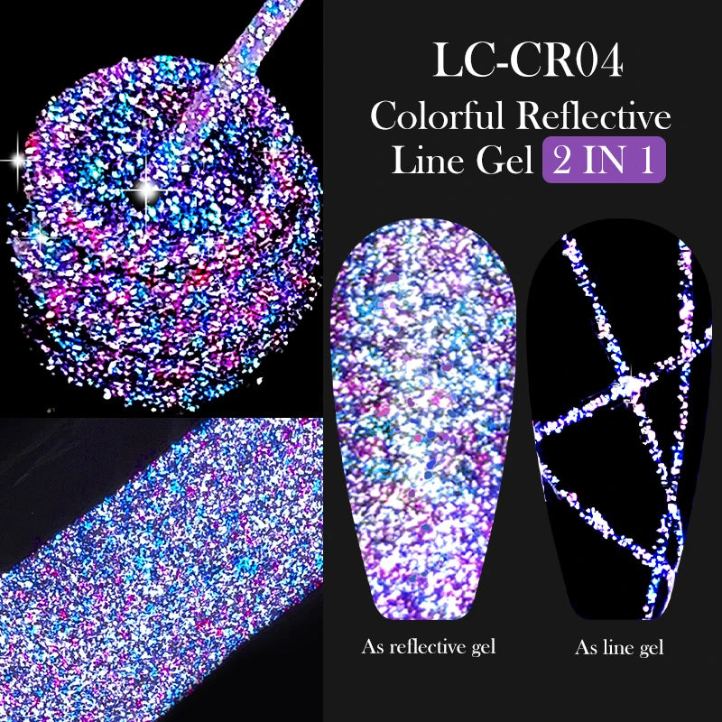 LILYCUTE 5ml Reflective Glitter Liner Gel Nail Polish Superflash Colorful Sparkling Graffiti Painting Stripe Pull Line Nail Gel