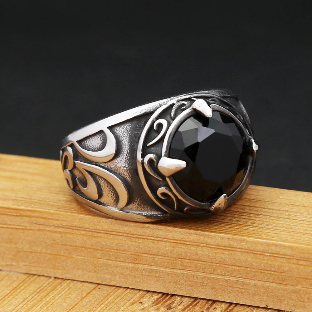 Gothic Vintage Dragon Claw Ring Punk Hip Hop Stainless Steel Black Stone Rings For Men Women Fashion Party Jewelry Accessories