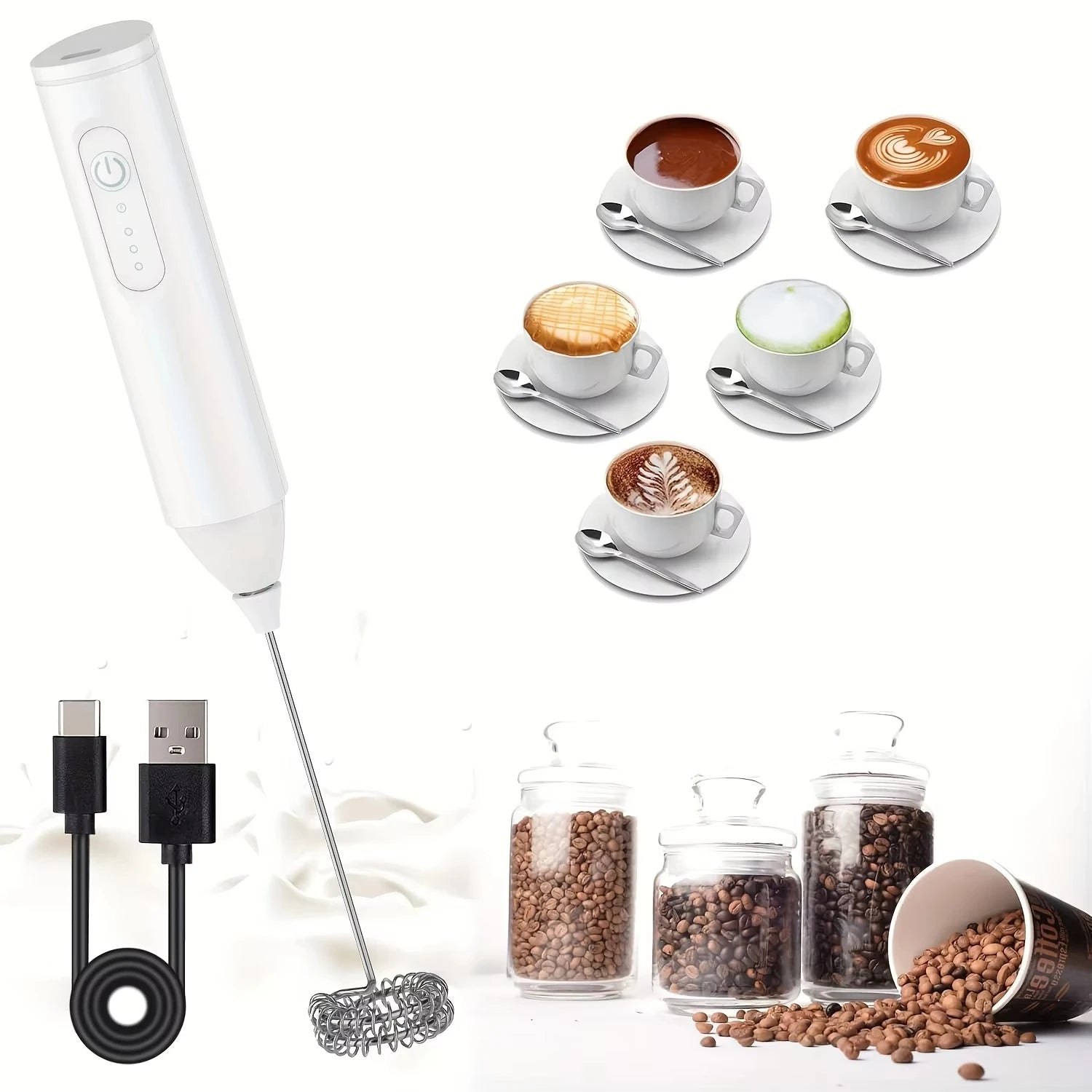 Rechargeable 3-Speed Electric Handheld Food Mixer Kitchen Egg Beater Milk Frother 1 Jam Machine Beverage Coffee Maker