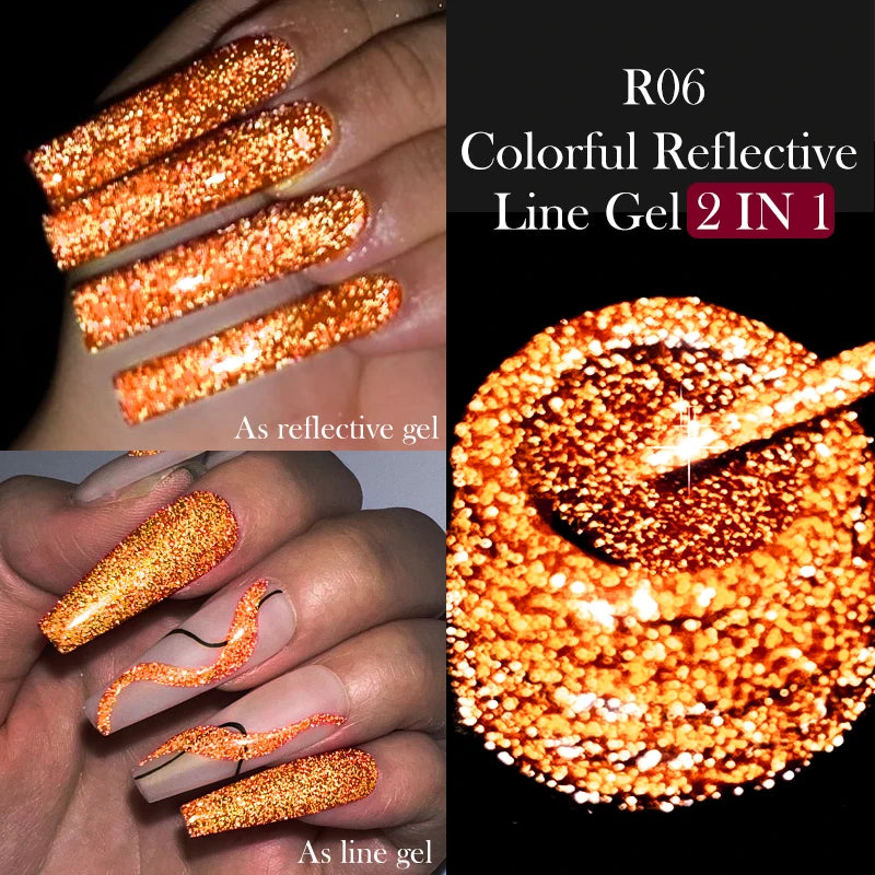 LILYCUTE 5ml Reflective Glitter Liner Gel Nail Polish Superflash Colorful Sparkling Graffiti Painting Stripe Pull Line Nail Gel