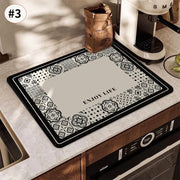 Printed Dish Drying Mat Super Absorbent Coffee Drain Pad Tableware Draining Pad Quick Dry Rug Kitchen Dinnerware Placemat