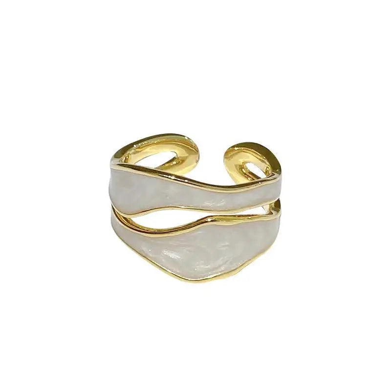 Retro Gold Color Double Oil Drip Open Rings for Women Luxury Irregular Adjustable Finger Ring 2025 New Trendy Wedding Jewelry