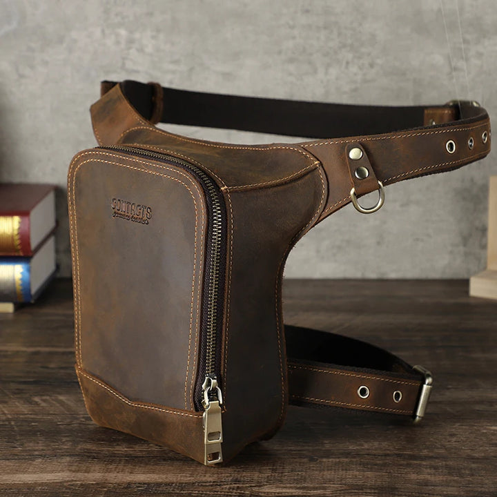 CONTACT'S Genuine Leather Motorcycle Waist Leg Bag Men Hip Bum Pack Leg Side Bag Vintage Outdoor Rider Bag Tactical Travel Bags
