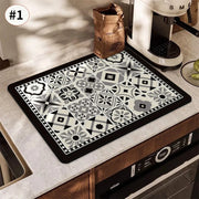 Printed Dish Drying Mat Super Absorbent Coffee Drain Pad Tableware Draining Pad Quick Dry Rug Kitchen Dinnerware Placemat