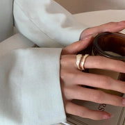 Retro Gold Color Double Oil Drip Open Rings for Women Luxury Irregular Adjustable Finger Ring 2025 New Trendy Wedding Jewelry