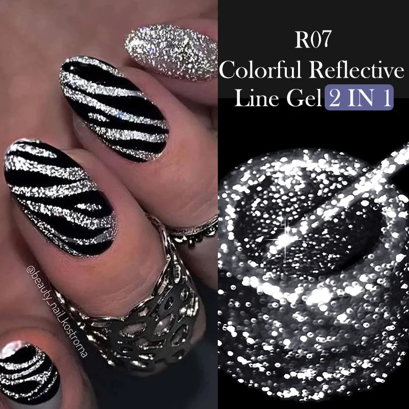 LILYCUTE 5ml Reflective Glitter Liner Gel Nail Polish Superflash Colorful Sparkling Graffiti Painting Stripe Pull Line Nail Gel