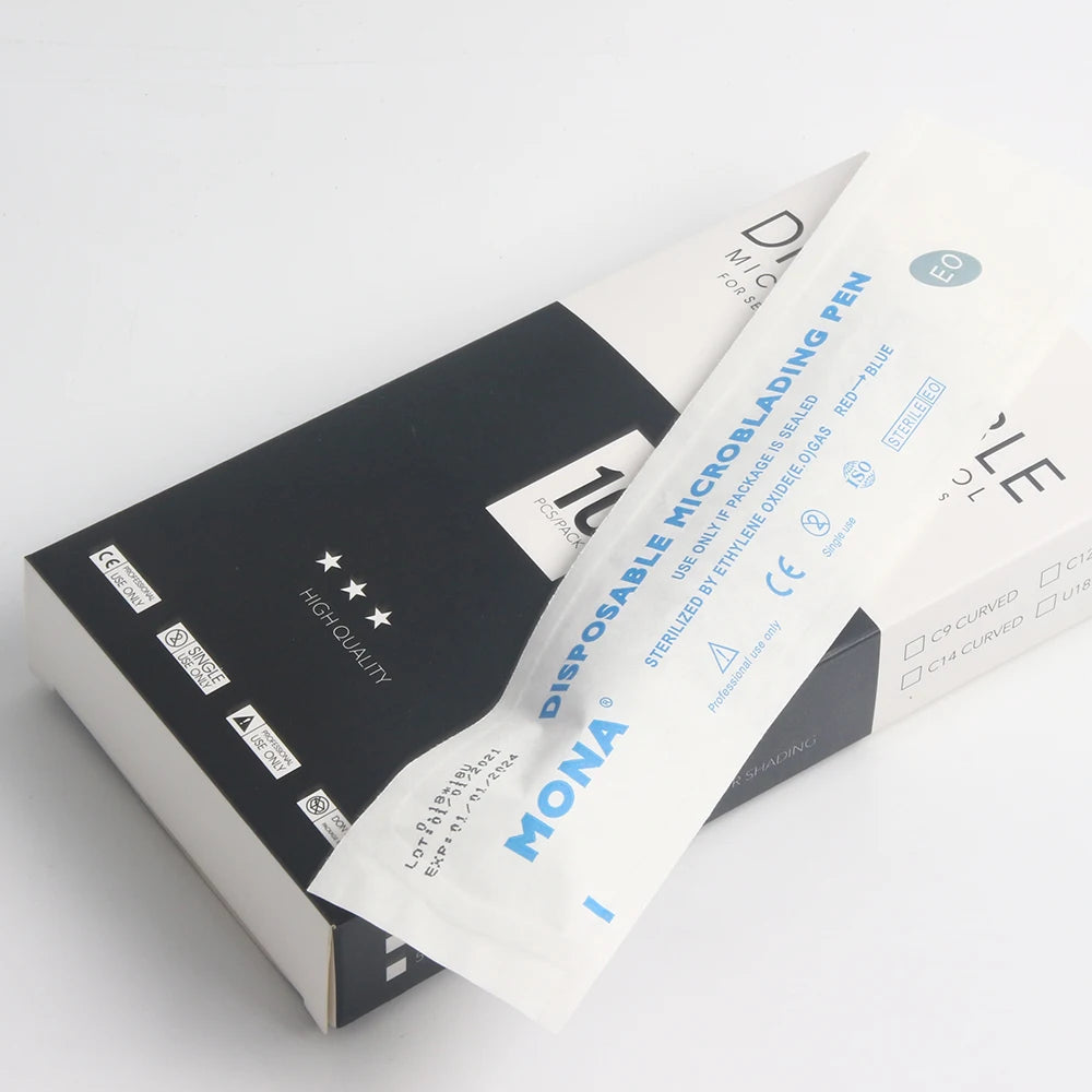 10pcs/box Disposable Microblading Eyebrow Pen With 18U  Blade Sterilize Manual Pen Hand Tool For Semi Permanent Makeup Eyebrow