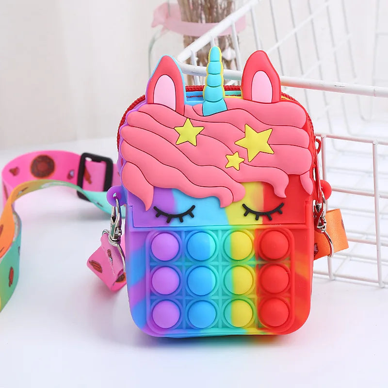 Kawaii Unicorn Cross Bag Fidget Toys For Girls Handbag Coin Pouch Purse Push Bubble Relief Stress Squeeze Toys Messenger Bags