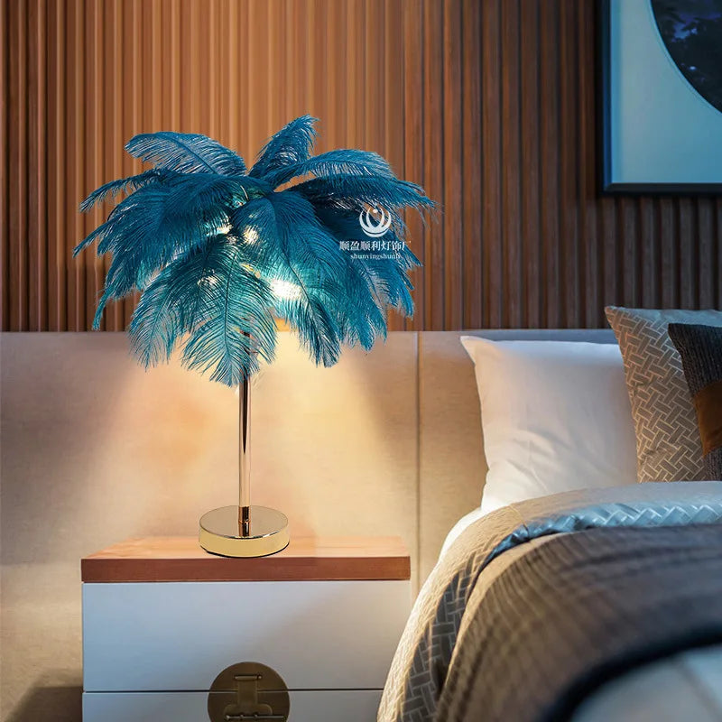 Modern Nordic Ostrich Feather Floor Lamp, Living Room, Dining Bedroom, Study Desk Interior Decoration LED Lighting