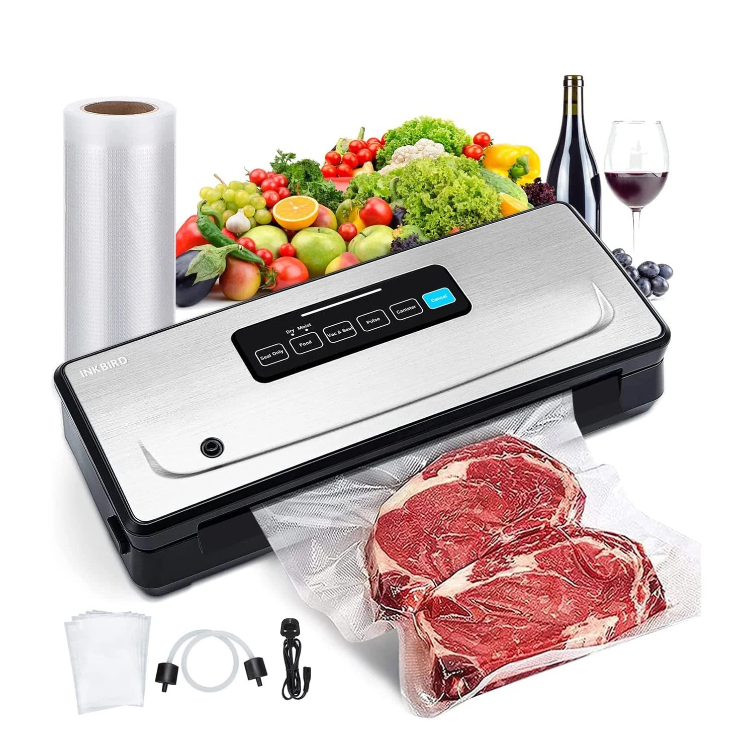 INKBIRD 3rd Vacuum Sealer with Starter Kit -80KPA Strong Suction Kitchen Household Food Vacuum Sealer Machine for Meat,Vegetable
