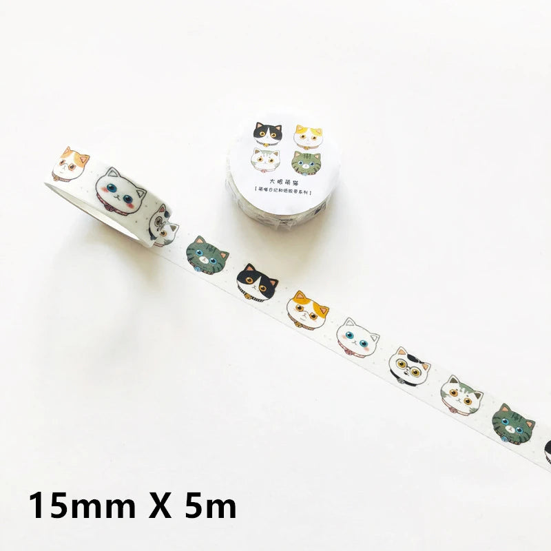 1 Roll Cute Kawaii Adorable Cat Adhesive Paper Washi Tape Masking Tape DIY Scrapbooking Stick Label