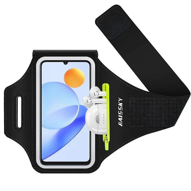 HAISSKY Zipper Pocket Running Sports Armband For iPhone 17 16 15 Pro Max 14 Plus 13 Men Women Outdoor Touch Screen Belt Arm Bags