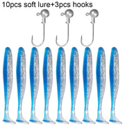 10PCS Soft Lure 5.5cm 7cm 10cm T Tail Worm 3PCS Jigging Head Hook 3g 5g 10g Metal Jig Carp Fishing Pesca Swimbait Gear Kit Bait