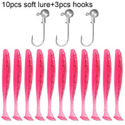 10PCS Soft Lure 5.5cm 7cm 10cm T Tail Worm 3PCS Jigging Head Hook 3g 5g 10g Metal Jig Carp Fishing Pesca Swimbait Gear Kit Bait