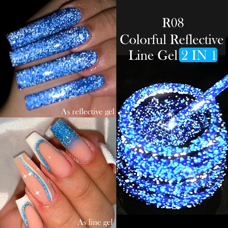 LILYCUTE 5ml Reflective Glitter Liner Gel Nail Polish Superflash Colorful Sparkling Graffiti Painting Stripe Pull Line Nail Gel